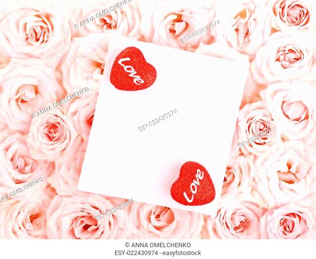 Beautiful roses with gift card & hearts