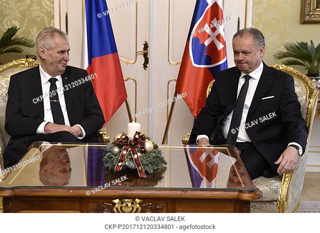 Czech President Milos Zeman (left) visits Slovakia on December 12, 2017. This is Zeman's last abroad trip in this election period
