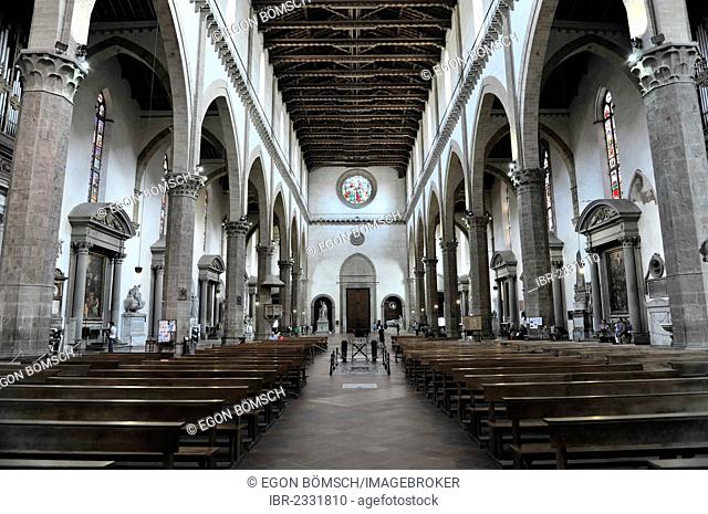 Interior view, Franciscan church of Santa Croce, Piazza Santa Croce, Florence, Tuscany, Italy, Europe