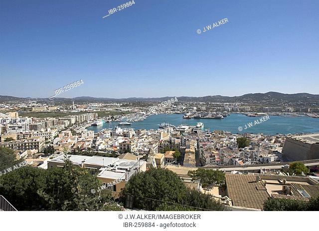 Ibiza city, old part of town with harbour, Ibiza, Spain