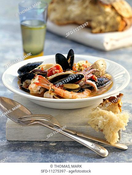 Seafood stew with bread