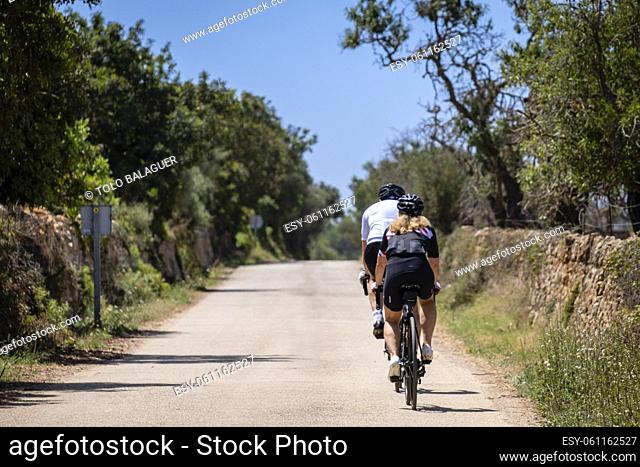 cyclist on way to L'aguila, Llucmajor, Mallorca, Spain