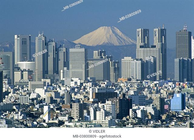 Japan, Tokyo, Shinjuku, skyline, Mount Fuji, 3776 m,  Asia, Honshu, capital, city of millions, view at the city, skyscrapers, buildings, mountain, volcano