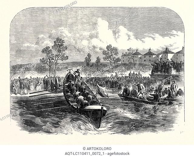 LAUNCH OF THE ""ISIS"" LIFEBOAT AT OXFORD, UK, 1866