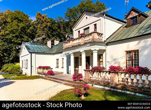 Naglowice, Swietokrzyskie / Poland - 2020/08/16: Panoramic view of park and historic museum manor house of Mikolaj Rej, polish renaissance poet and writer