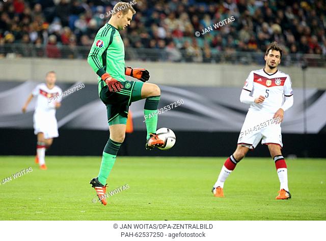 Germany's goalkeeper Manuel Neuer in action during the European Championship qualification soccer match between Germany and Georgia at Red Bull Arena in Leipzig