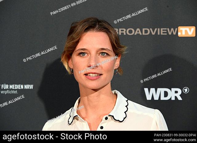 30 August 2023, North Rhine-Westphalia, Cologne: Actress Svenja Jung comes to the evening event on the occasion of the jury session for the international Emmy...