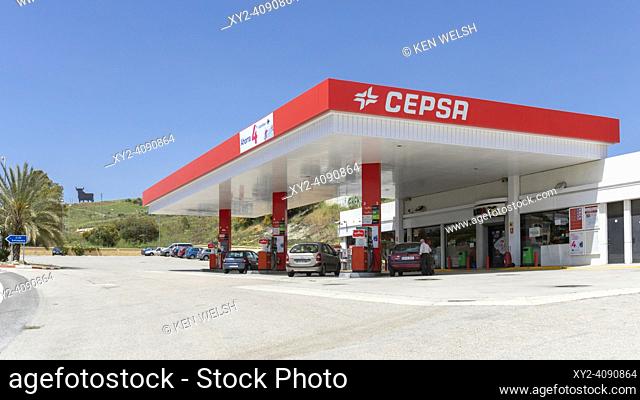 CEPSA petrol station in Malaga Province, Spain. CEPSA stands for Compañía Española de Petróleos, S. A. U. (Spanish Petroleum Company)