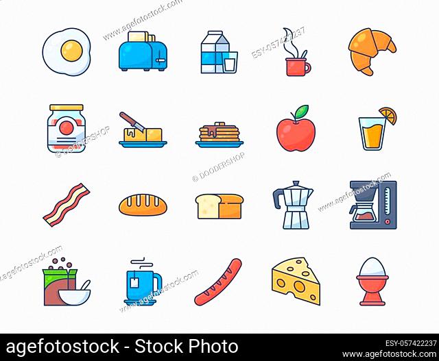 Set of breakfast icons. Fill outline style icon