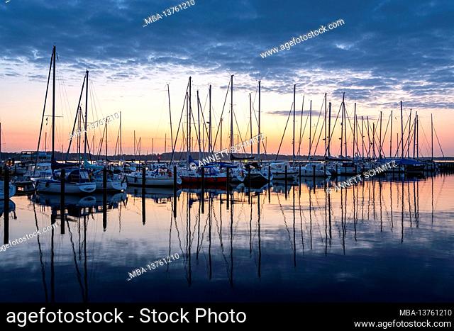 Sunset in the port of Laboe on the Baltic Sea, Schleswig-Holstein