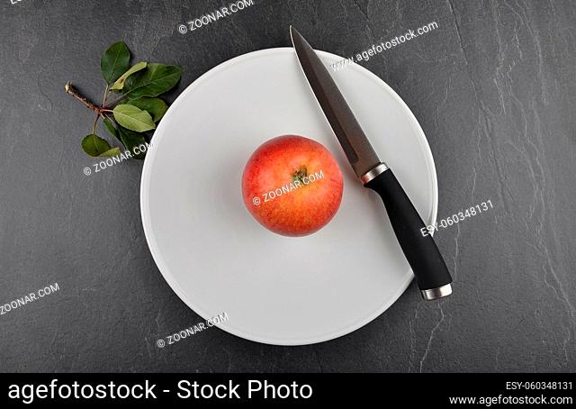 Apfel auf Teller und Schiefer - Apple on plate and shale
