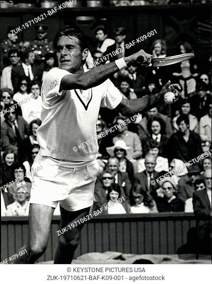 Jun. 21, 1971 - Wimbledon Tennis Championships (First Day) Pancho Gonzales V.M. Orantes: Picture Shows: Pancho Gonales (USA) seen in action during his match...
