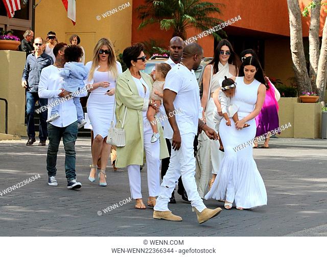 The extended Kardashian-Jenner family attend church in Woodland Hills on Easter Sunday Featuring: Tyga, King Cairo Stevenson, Corey Gamble, Kris Jenner