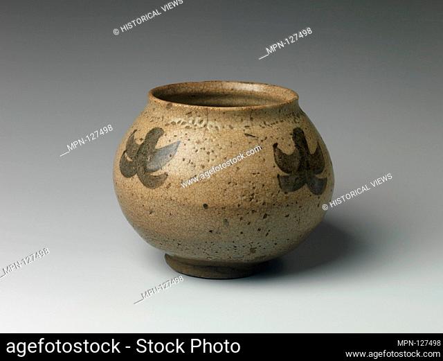 Jar. Period: Momoyama period (1573-1615); Culture: Japan; Medium: Stoneware with painted decoration in underglaze brown iron (Karatsu ware); Dimensions: H