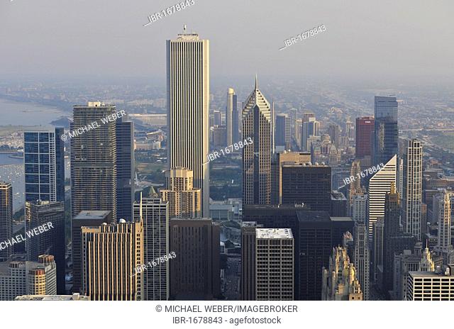 View of the Two Prudential Plaza, the Aon Center, the Tribune Tower and the Wrigley Building, Chicago, Illinois, United States of America, USA