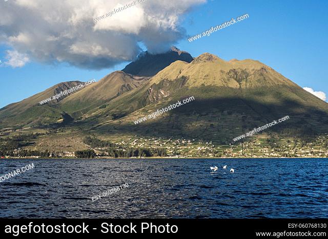 Imbabura inactive stratovolcano under San Pablo Lake in northern Ecuador