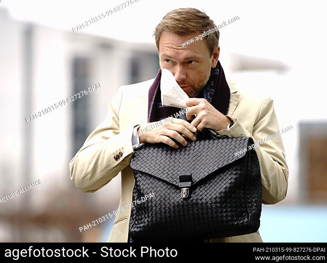 15 March 2021, Berlin: Christian Lindner, parliamentary group leader and party leader of the FDP, arrives for the press conference after the state elections in...