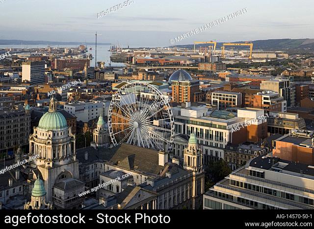 Belfast city centre looking towards the docks and estuary