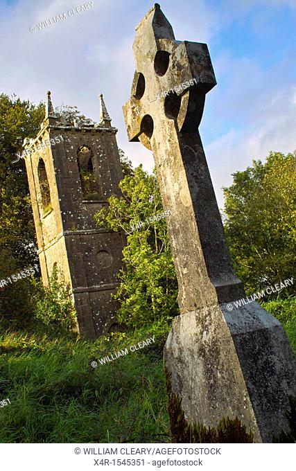 Ruins of church, and old graveyard at Churchtown Cross, Loughnavalley, County Westmeath, Ireland
