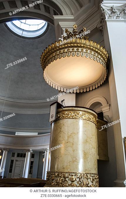 Interior of Helsinki Cathedral. The pulpit. Helsinki, Finland, Europe
