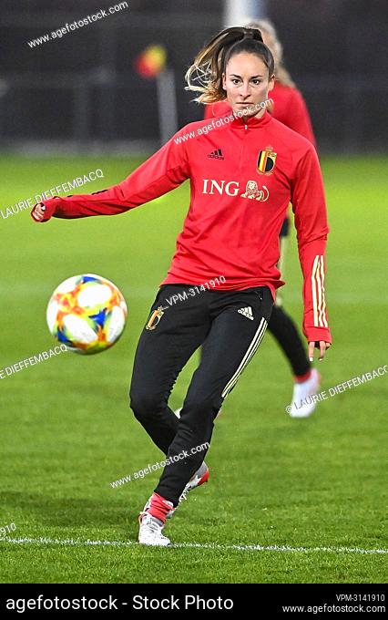 Belgium's Tessa Wullaert pictured in action during a training session of the Belgium's national women's soccer team the Red Flames