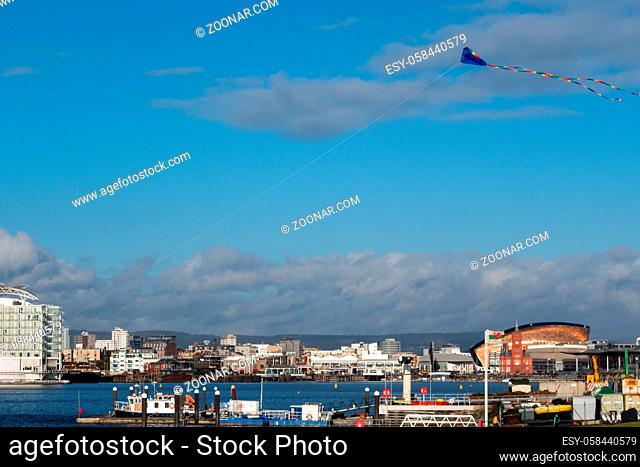 CARDIFF, WALES/UK - DECEMBER 26 : Kite flying over Cardiff Bay in Wales on December 26, 2013