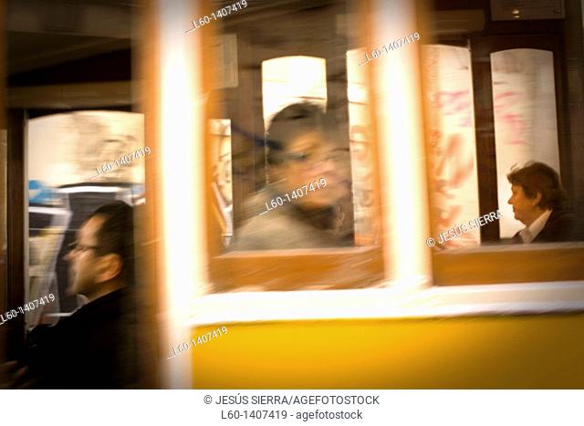 People in tram, Lisboa, Portugal