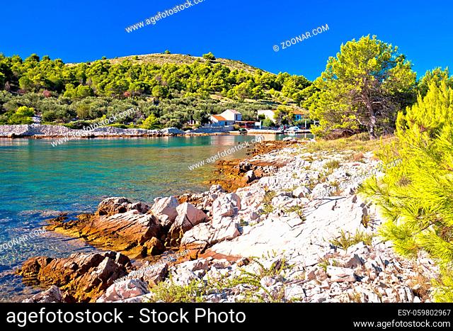 Katina island narrow sea passage in Kornati islands national park, archipelago of Dalmatia, Croatia