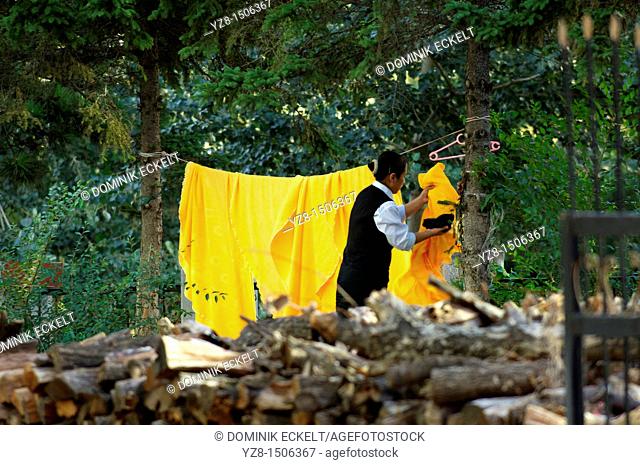 Yellow blanket is being dried in a suburb of Changchun, China