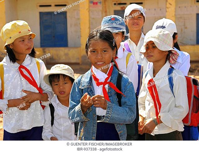 School children wearing pioneer clothing with red ties around their necks, Vietnam, Asia