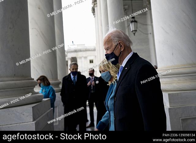 WASHINGTON, DC - JANUARY 20: President Joe Biden and First lady Jill Biden, depart after the inauguration of President Joe Biden on January 20, 2021