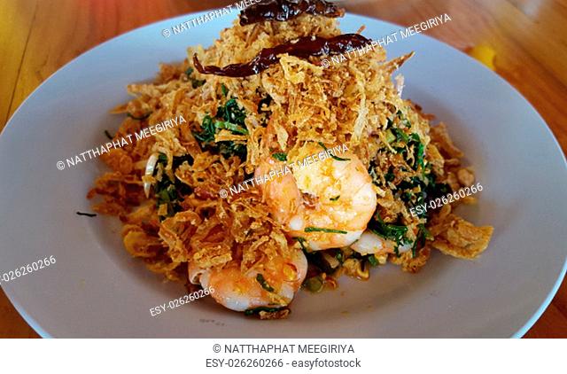 Stir Suaeda maritima with shrimp thai food