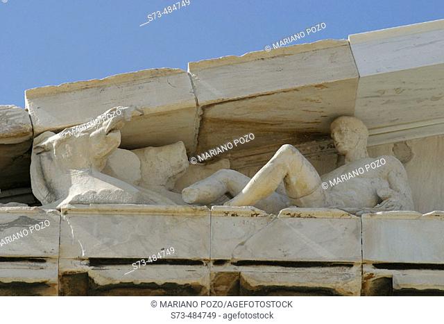 Detail of the pediment. Parthenon. Acropolis. Athens. Greece