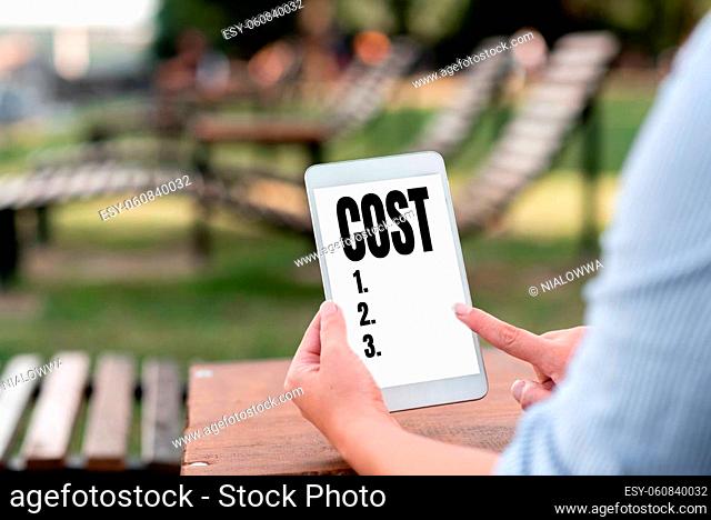Conceptual caption Cost, Business overview The amount that usualy paid for a item you buy or hiring a person Online Jobs And Working Remotely Connecting People...