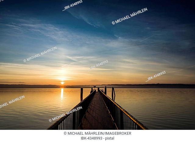 Sunrise at the dock, Utting, Bavaria, Germany