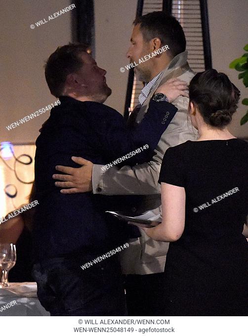 James Corden and his wife Julia Carey enjoy dinner with entrepreneur Peter Jones and his partner Tara Capp. The group were later joined by comedian David...