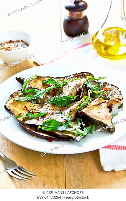 Grilled Aubergine salad with Rocket