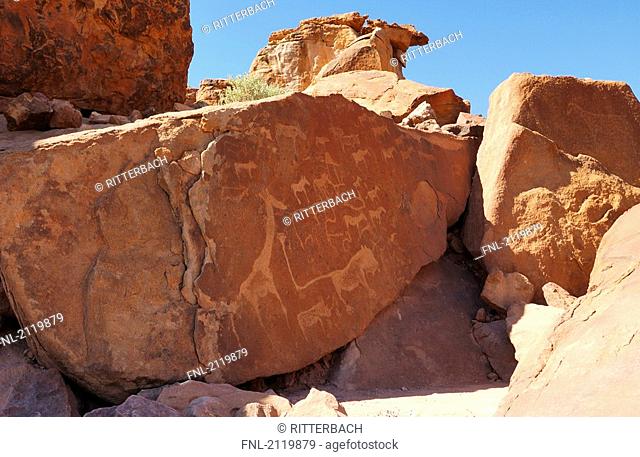 Cave painting on rocks, Twyfelfontein, Kunene Region, Namibia