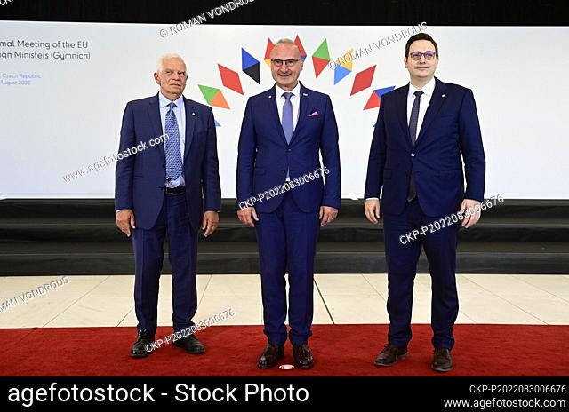(L-R) European Union foreign policy chief Josep Borrell, Croatian Foreign Minister Gordan Grlic-Radman and Czech Foreign Minister during arrivals for a meeting...