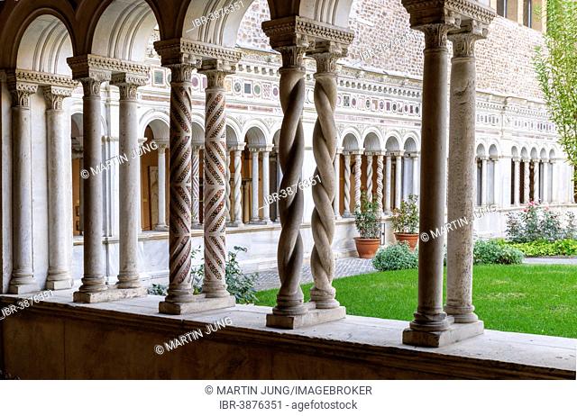 Cosmatesque ornaments, masterpiece by marble artist Vassalletto, cloister of the Basilica of St. John Lateran, and St. John Lateran Basilica, Lateran, Vatican