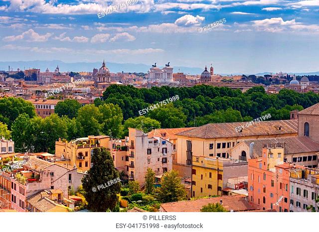 Aerial view of Rome from top of the Aventine hill on a sunny day