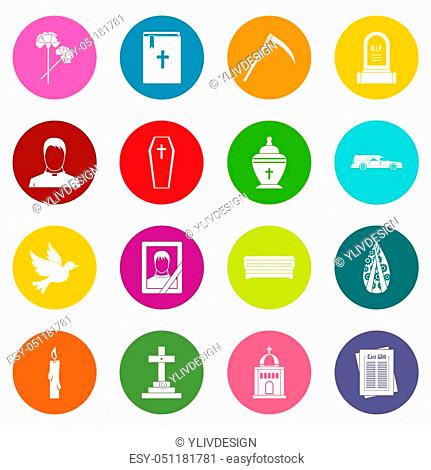 Funeral icons many colors set isolated on white for digital marketing
