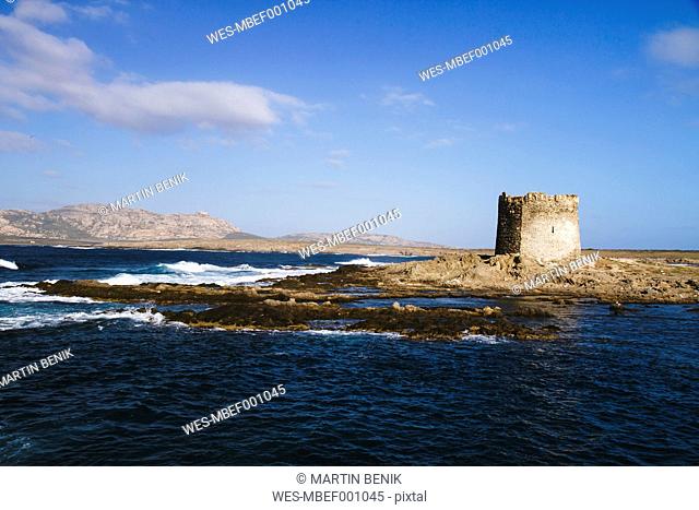 Italy, Sardinia, Stintino, La Pelosa, Beach, Tower at Pelosa