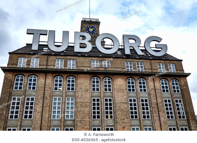 Copenhagen, Denmark The Tuborg brewery logo on top of the old headquaters building in the Hellerup district