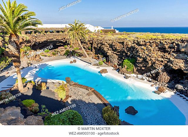 Spain, Canary Islands, Lanzarote, Jameos del Agua, swimming pool in lava cave