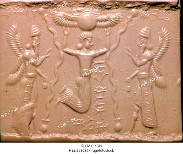 Neo-Assyrian cylinder-seal impression depicting Ahura Mazda