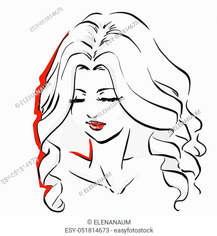Beautiful woman face with elegant haircut. Portrait of young girl drawing  by black lines, Stock Photo, Picture And Low Budget Royalty Free Image.  Pic. ESY-051814673 | agefotostock