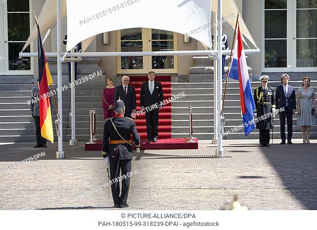 King Willem-Alexander of The Netherlands, The Federal President of Germany, Frank-Walter Steinmeier and his wife Elke Büdenbender at the Palace Noordeinde in...