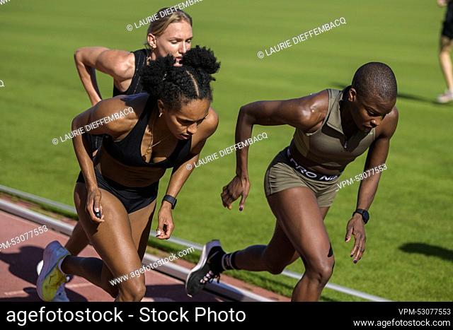 Athlete Naomi Van den Broeck, Athlete Imke Vervaet and Athlete Cynthia Mbongo Bolingo pictured in action during a training camp organized by the BOIC-COIB...