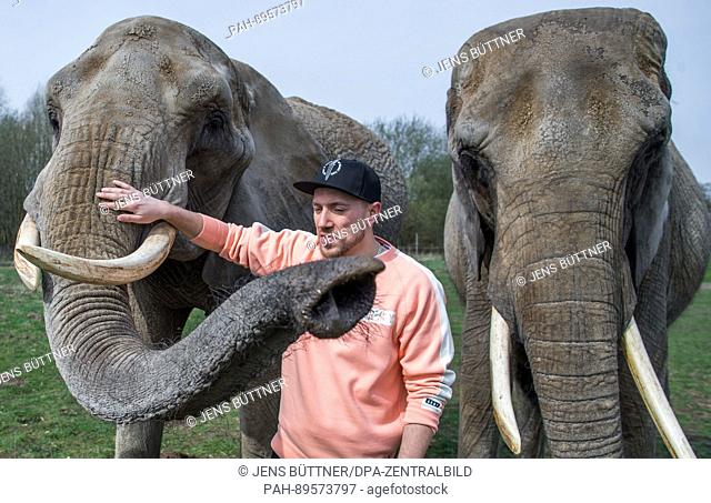 German rapper Liquit Walker from Berlin seen during the filming of a music video featuring elephants at the elephant farm in Platschow, Germany, 31 March 2017